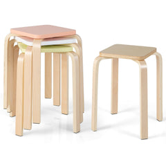 Set of 4 Stackable Square Stools in Mixed Pastel Colours, Poplar and Birch, 18 Inch