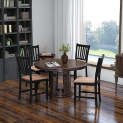 Set of 4 Slat Back Dining Chairs, Black Rubber Wood Legs with Walnut Seat