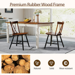 Set of 4 Cross Back Dining Chairs with Shaped Wood Seat, Dark Brown Rubber Wood