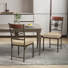 Set of 4 Metal Frame Dining Chairs with Scrollwork Back and Padded Seat