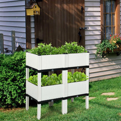 Set of 4 Elevated Planter Boxes in White, Self Watering Raised Garden Bed Kit