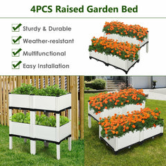 Set of 4 Elevated Planter Boxes in White, Self Watering Raised Garden Bed Kit