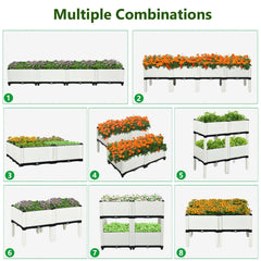 Set of 4 Elevated Planter Boxes in White, Self Watering Raised Garden Bed Kit