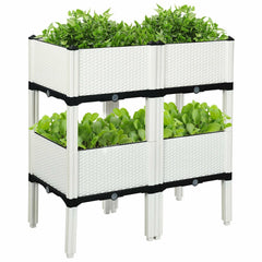 Set of 4 Elevated Planter Boxes in White, Self Watering Raised Garden Bed Kit