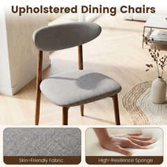 Set of 4 Upholstered Dining Chairs with Curved Back, Grey Fabric and Walnut Legs