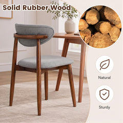 Set of 4 Upholstered Dining Chairs with Curved Back, Grey Fabric and Walnut Legs