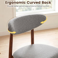 Set of 4 Upholstered Dining Chairs with Curved Back, Grey Fabric and Walnut Legs