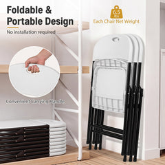 Set of 4 Folding Plastic Chairs with Contoured Seat and Carry Handle, White