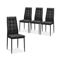 Set of 4 High Back Dining Chairs, Black Checked Fabric with Slim Metal Legs