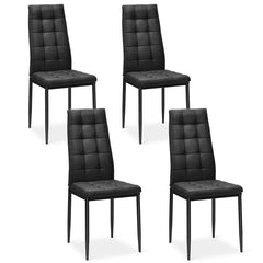 Set of 4 High Back Dining Chairs, Black Checked Fabric with Slim Metal Legs