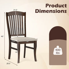 Set of 4 Tall Slat Back Dining Chairs, Brown Rubber Wood with Cream Padded Seat