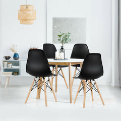 Set of 4 Moulded Shell Dining Chairs with Beech Wood Legs, Black