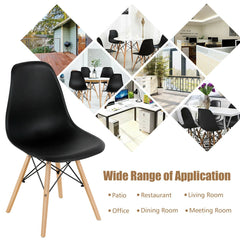 Set of 4 Moulded Shell Dining Chairs with Beech Wood Legs, Black
