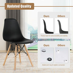 Set of 4 Moulded Shell Dining Chairs with Beech Wood Legs, Black