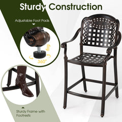Set of 4 Outdoor Bar Stool 25.5 Inch Counter Height Cast Aluminum Bar Chairs-Copper