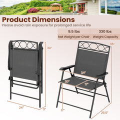 Set of 4 Patio Folding Chairs Set Dining Chairs with Armrests-Gray