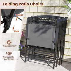 Set of 4 Patio Folding Chairs Set Dining Chairs with Armrests-Gray