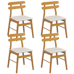 Set of 4 Natural Wood Dining Chairs with Twin Rail Back and Padded Linen Seat