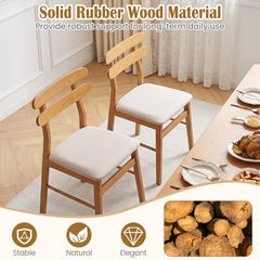 Set of 4 Natural Wood Dining Chairs with Twin Rail Back and Padded Linen Seat