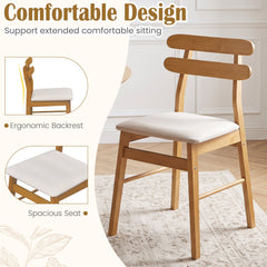 Set of 4 Natural Wood Dining Chairs with Twin Rail Back and Padded Linen Seat