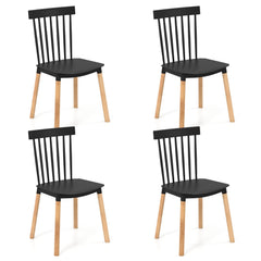 Set of 4 Windsor Dining Chairs with Spindle Backs and Beech Legs, Black