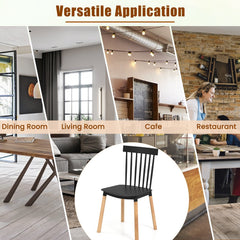Set of 4 Windsor Dining Chairs with Spindle Backs and Beech Legs, Black