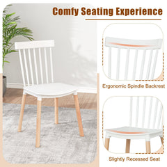 Set of 4 Windsor Dining Chairs with Spindle Backs and Beech Legs, White