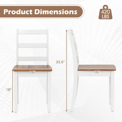 Set of 4 Two Tone Ladder Back Dining Chairs, White Frame with Rustic Brown Seat