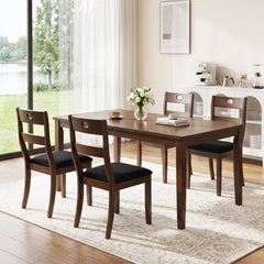 Set of 4 Walnut Dining Chairs with 19.5 Inch Wide Padded Seat and Rubber Wood Frame