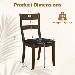 Set of 4 Walnut Dining Chairs with 19.5 Inch Wide Padded Seat and Rubber Wood Frame