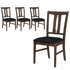 Set of 4 High Back Dining Chairs, Walnut Rubber Wood with Black Padded Seat