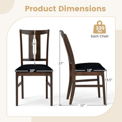Set of 4 High Back Dining Chairs, Walnut Rubber Wood with Black Padded Seat