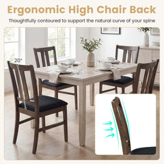 Set of 4 High Back Dining Chairs, Walnut Rubber Wood with Black Padded Seat