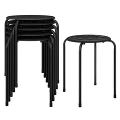 Set of 6 Stackable Backless Stools with Vented Plastic Seat, Black