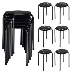 Set of 6 Stackable Backless Stools with Vented Plastic Seat, Black