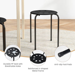 Set of 6 Stackable Backless Stools with Vented Plastic Seat, Black