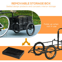 Steel Trailer for Bike, Bicycle Cargo Trailer with Foldable Storage Box and Safe Reflectors, Max Load 88LBS, Black