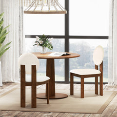 Set of 2 Sherpa Dining Chairs with Round Backrest and Rubber Wood Legs, White