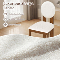 Set of 2 Sherpa Dining Chairs with Round Backrest and Rubber Wood Legs, White