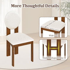 Set of 2 Sherpa Dining Chairs with Round Backrest and Rubber Wood Legs, White