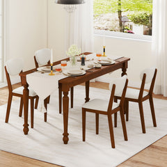 Set of 4 Sherpa Dining Chairs with Oval Backrest and Walnut Rubber Wood Legs