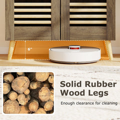 Shoe Cabinet with Louvered Doors and Removable Shelves-Walnut