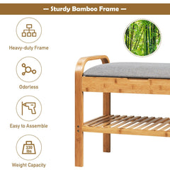 Shoe Rack Bench Bamboo with Storage Shelf-Natural