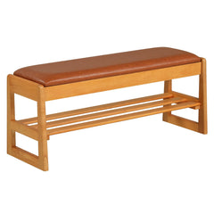Shoe Rack Bench with Storage 2-Tier Rubberwood Entryway Bench with Flip-Open Storage-Brown