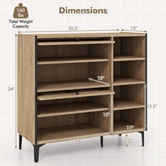 Shoe Rack Organizer with Flip-up See-through Doors and Adjustable Shelves-Oak