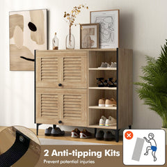 Shoe Rack Organizer with Flip-up See-through Doors and Adjustable Shelves-Oak