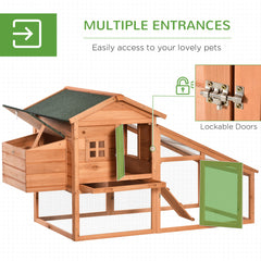 69" Chicken Coop Wooden Hen House Rabbit Hutch Poultry Cage Pen Outdoor Backyard with Outdoor Run Resting Nesting Box Removable Tray Waterproof Asphalt Roof Lockable Door Yellow and Green