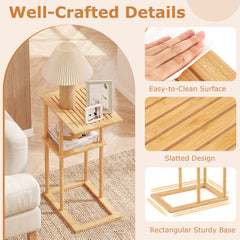 Side Table Set of 2 with Storage Shelves and Bamboo Construction-Natural