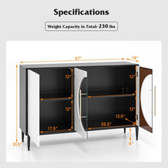 Sideboard Cabinet with Tempered Glass Door for Living Room Dining Room Kitchen-White