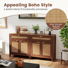 Sideboard Storage Cabinet with Rattan Doors and Drawer-Brown